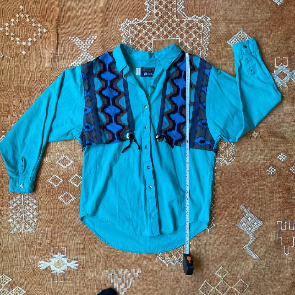 Vintage Panhandle Slim Western Shirt – Turquoise Aztec Print | SZ M | USA Made - Picture 3 of 6
